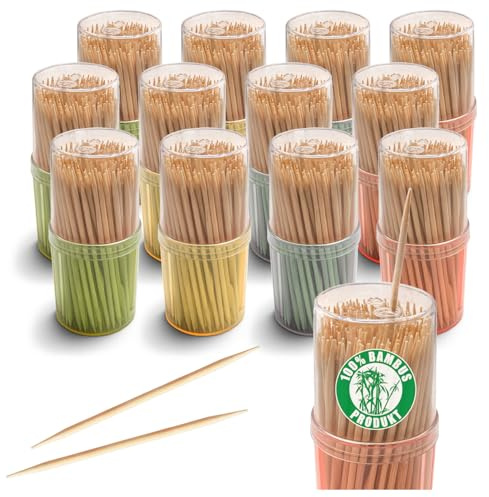 COM-FOUR® 1440 palillos de bambú 6 cm, varillas para cuidado oral, snacks | aperitivos y cócteles - palillo con doble punta