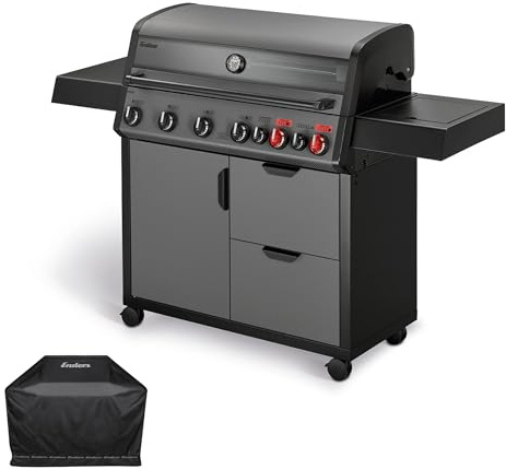 Enders® Gasgrill Hyde 6 SIKR Turbo II XXL, 6-Brenner Edelstahl, direktes & indirektes Grillen, 800 °C TURBO ZONE, SWITCH GRID Gussrost, Infrarot-Backburner, Seitenkocher, inkl. Wetterschutzhülle