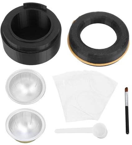Mtlavishness Kit de capsules de café rechargeables Dosettes de café réutilisables avec 50 couvercles en aluminium Capsule de café rechargeable en acier inoxydable pour 40 (Or)