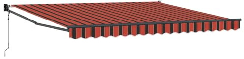 WRJENFSC Tenda da sole con braccio articolato, 4 x 3 m, motorizzata, con telecomando e manovella, retrattile, in alluminio, colore arancione e marrone, protezione solare per balcone e terrazza