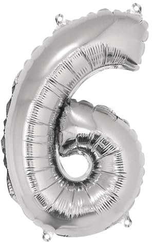 Rayher 87038606 Zahl 6 Party-/Folienballon, silber, 40cm hoch, zum Befüllen mit Luft, für Geburtstag, Silverster, Jubiläum