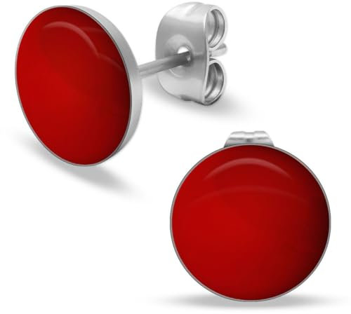 Soul-Cats runde Ohrstecker Ohrringe aus Edelstahl, glänzend für Frauen Mädchen Durchmesser 10mm, Farbe: rot