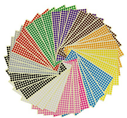 6 mm rund Farbkodierungsetiketten, 12 Farben, 36 Blatt, insgesamt 14688 Punkte