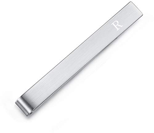 HONEY BEAR 2.12inch Herren Briefe Initialen Krawattennadel Krawattenklammer für Normale Krawatte Tie Clip,Gebürstetes Silber,5.4cm (R)