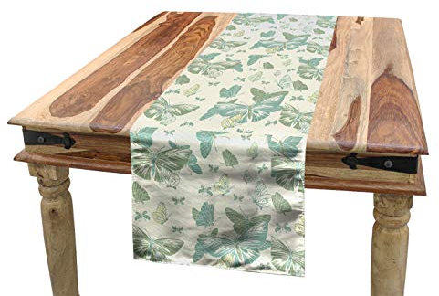 ABAKUHAUS Jugendstil Tischläufer, Weiche Frühlings-Flügel, Esszimmer Küche Rechteckiger Dekorativer Tischläufer, 40 x 180 cm, Pale Mandel Grüne Sahne