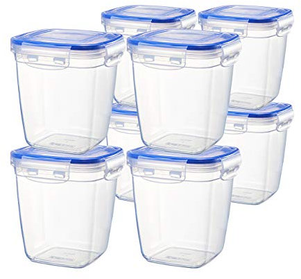 Grizzly Kunststoff Frischhaltedosen Set, 8x Vorratsdosen mit Deckel, hoch, quadratisch, stapelbar, mikrowellen- und spülmaschinenfest