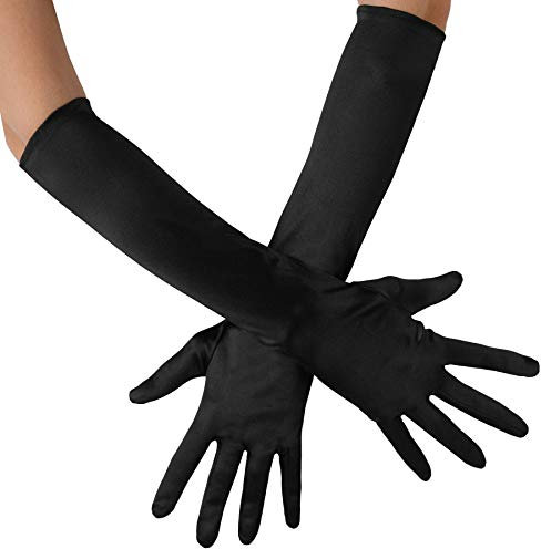 dressforfun 901015 Damen Satin Handschuhe, lange Abendhandschuhe, Ellenbogenhandschuhe für Fest Party Opera Charleston 1920er Kostüm Classic Hochzeit, 43 cm - diverse Farben - (schwarz | Nr. 303650)