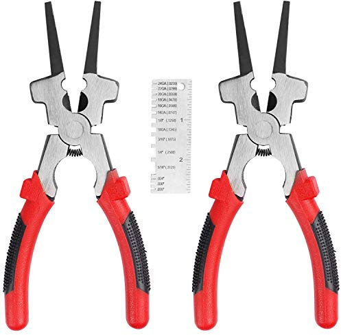 KEILEOHO 2 PCS 8 Inch Multi Function Mig Welding Pliers & Metal Sheet Thickness Gauge Set, Stainless Steel Welding Pliers for Metal Fabricators, Anti-Slip Handle Wire Cutting Drawing Out Welding