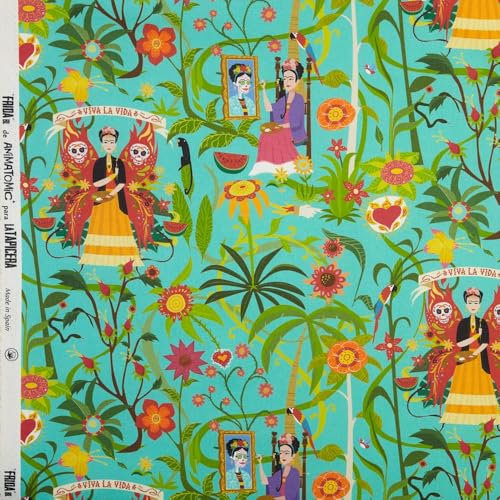 Kt KILOtela - Dekostoff Halbpanama Bio-Baumwolle, Meterware, Home-Accessoires, Tischdecken, Kissen, Vorhänge, Taschen, 100 cm Länge x 280 cm Breite, Frida, Grün, 1 Meter
