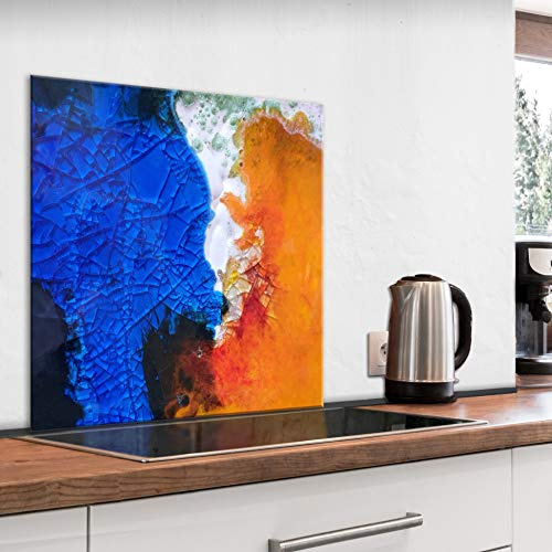 murando Glass Splashback for Kitchen Backsplash Cooker Protector Tempered Glass Decorative Wall Art Panel Heat Resistant Graphic 80x80 cm / 32x32 Tiles Mosaic Yellow Blue f-A-0858-aq-a