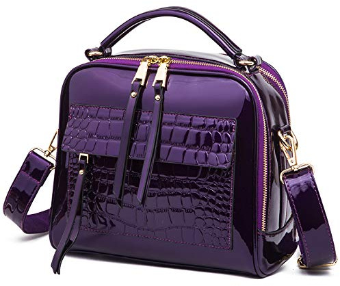 Chikencall Damenhandtasche und Geldbörsen aus Lackleder Crocodile Pattern Shell Shoulde Taschen Damen Schulranzen Umhängetasche