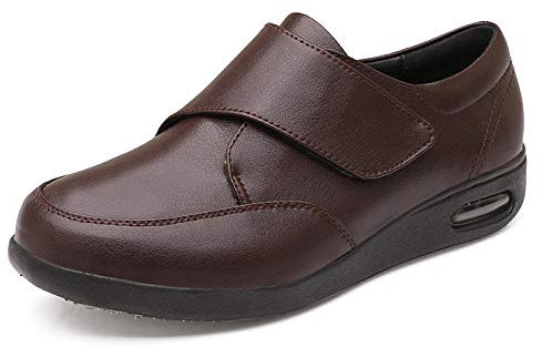 Chaussure de santé unisexe pour adultes,Le pied du patient gonfle les chaussures en cuir, ajoutant de l'engrais pour élargir les chaussures de diabète-44_brown,Chaussons pour œdème des pieds enflés