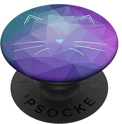 PopSockets Regenbogen Katzengesicht Katze Türkis Lila Polygon PopSockets mit austauschbarem PopGrip