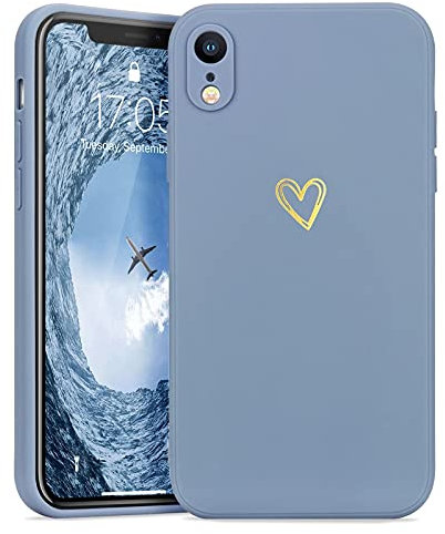 Lafunda Cover Compatibile per iPhone Xr Custodia con protezione fotocamera Antiurto Silicone morbido per Donna motivo cuore protezione integrale Case per iPhone Xr Grigio