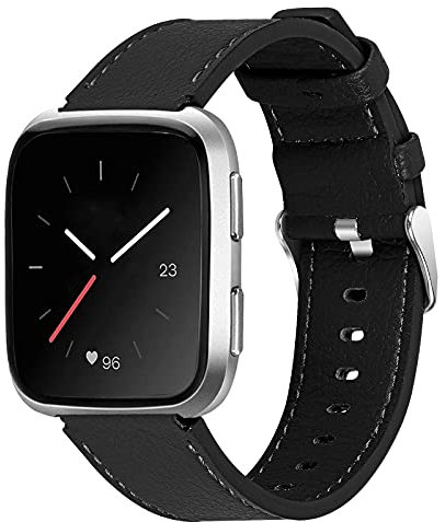 KangPlus Leder-Armband für Fitbit Versa Lite, modisches Sportarmband mit Metallschnalle, verstellbar, 14 - 20,6 cm, kompatibel mit Fitbit Versa/Versa 2/Versa Lite, Schwarz
