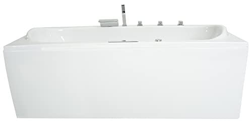 Basera® Classic Indoor Whirlpool Badewanne Palau 180 x 80 cm mit 20 Massagedüsen, Wasserfall, LED-Ambiente, Touchpanel, Bluetooth und Radio