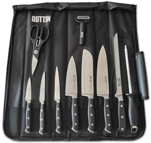 Quttin Set/Manta Cuchillos Profesionales con accesorios y Personalizada con tu nombre. 11piezas BULL