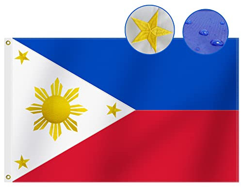 Robuste Philippinen-Flagge, 90x150 cm, langlebiges Oxford-Nylon 210D,bestickte Sterne,vier Reihen Nähte Fliegenenden,Filipinische Philippinische Nationalflaggen Dekoration Geschenk Hof Haus Banner