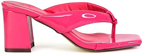 ESSEX GLAM Womens Toe Post Low Heel Mules Ladies Square Toe Casual Summer Slip On Sandals Size 3-8 Hot Pink
