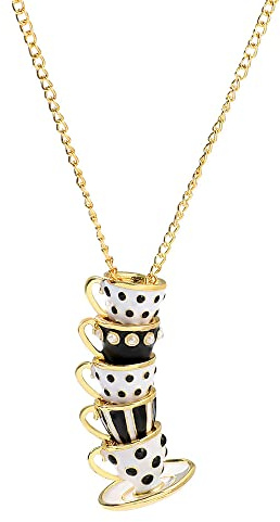 COLORFUL BLING Funny Stacked Enamel Teacup Necklace 3D Coffee Cup Teapot Pendant Necklace Elegant Teacup Long Sweater Necklace for Women