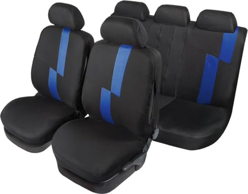 START Universal Flash Autositzbezug-Set, Airbag-Kopfstütze, Polyester, Komfortschutz, Schwarz, Blau