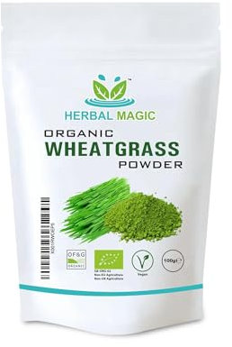 Herbal Magic's’s Organic Wheatgrass Powder, Natures Most prized Plant, Ideal for Juice,Wheat Grass Shots, Smoothies, Superfood - of&G UK Organic Certified 100g