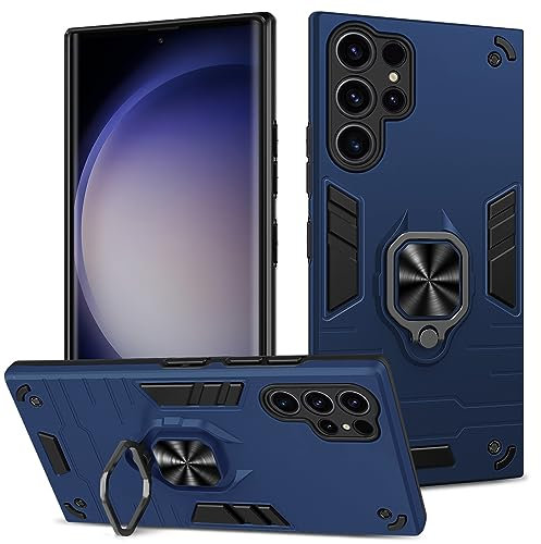 Btstring Case for Samsung Galaxy S23 Ultra, Shockproof Phone Case with Stand, Heavy Duty Personalised Case Cover Support Magnetic Car Holder, Blue