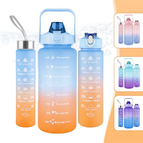 Boeetech Motivational Water Bottles With Time Marker - 64oz & 32oz Sport Water Bottle with Straw, BPA Free, Leak-proof, for Office, Gym, Outdoor Sports... (Blue)