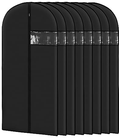 Garment Bags for Hanging Clothes 8 packs Washable Black Suit Bags for Closet Storage and Travel with Clear Window (43 inches)
