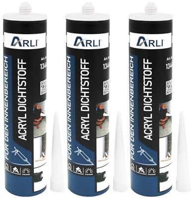 3x ARLI Acryl Dichtstoff 310ml weiß Universal Bauacryl Fugenfüller Fugendichtmasse überstreichbar für Fugen Risse Putz Beton Holz Wand & Decke Dichtmasse (3 Kartuschen)