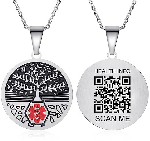 Theluckytag Medical Alert Necklace for Men Women- 19'' Medical Necklace Engraved QR Code Medical ID Necklace - More Space Custom Online Emergency Medical Info