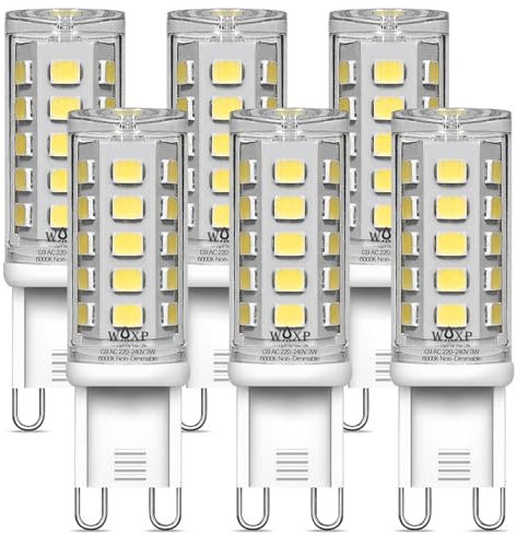 G9 LED Bulbs Cool White 3W, 6000K, Equivalent 30W G9 Halogen Light Bulbs, Non-Flickering, Non-Dimmable, 6 Pack