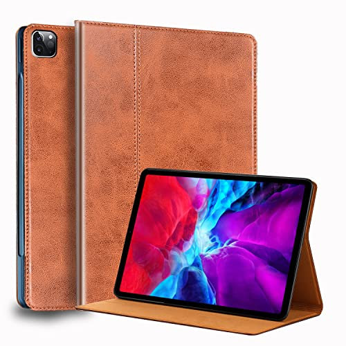 Gexmil Leder Hülle für iPad Pro 11 Zoll 4./3./2./1. Generation 2022/2021/2020/2018 Echt Leder Hülle Stoßfest, Smart Cover Automatischer Schlaf/Aufwachen,Einstellbarer Ständer rutschfest, Braun