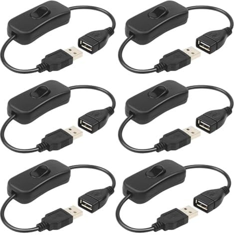 HUAZIZ 6 Piezas cable Negro USB macho a hembra con interruptor de encendido/apagado 30cm,interruptor basculante en línea de extensión USB para lámpara de escritorio LED,ventilador USB,tiras de LED