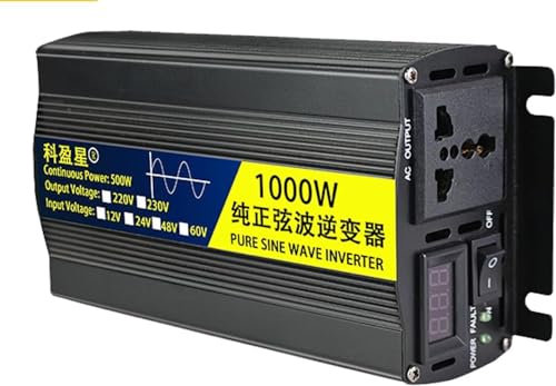 Reiner Sinus Wechselrichter 1000W Spannungswandler Pure Sine Wave Inverter DC 12V 24V 48V 60V auf 220V 230V 240V AC Autokonverter - Autoadapter mit Steckdosen und LED-Anzeige (48V,1000W)