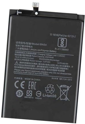 Zgszmall BN54 Battery Replacement For Redmi Note 9 M2003J15SG M2003J15SS 3.87V 4920mAh