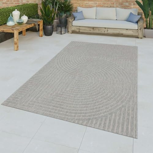 TT Home In-& Outdoorteppich Wetterfest Terrasse Esszimmer Abstraktes Retro Design 3D, Farbe: Grau, Größe:80x150 cm