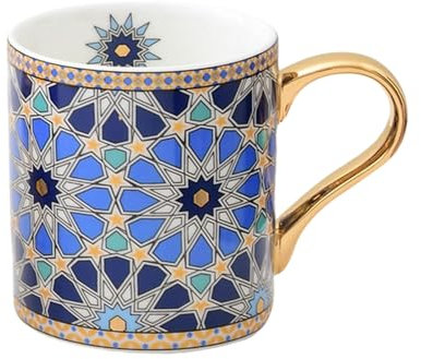 Tasse en céramique de style marocain 350 ml - Passe au micro-ondes - Peut être utilisée pour le thé, le café et le lait - Poignée dorée de style K