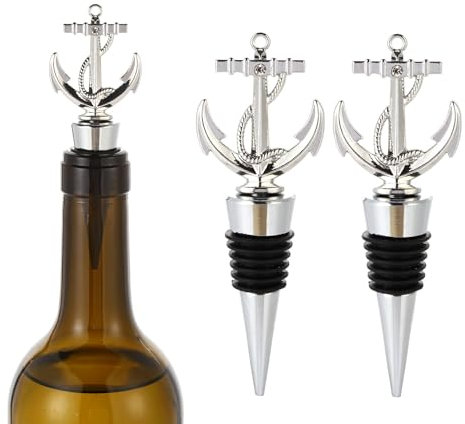 2 pcs Wine Bottle Stopper Vintage Novelty Anchor Gift Sealer Cork Champagne Prosecco Beer Spirits Liquor Bottles Metal Silver