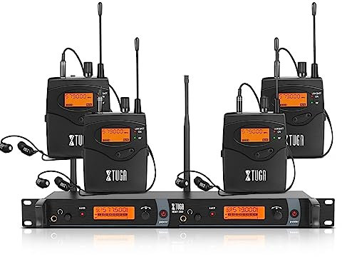 XTUGA Sistemas de Retorno In-Ear Inalámbricos con Tipo de Casco utilizado para Escena y Guitarra, 4 receptores de 2 canales IEM 1200 in Ear Monitor System