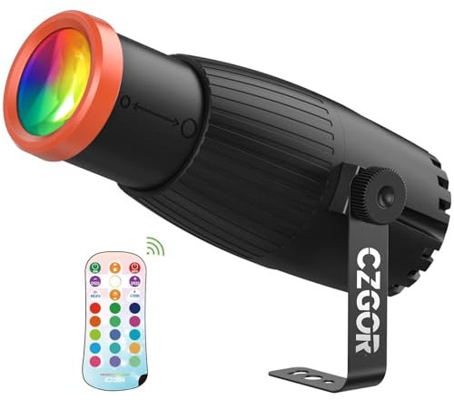 Pinspot Light, Czgor Spot Boule Disco à Mise au Point Manuelle, 18W RGBW 4 en 1 Spot LED avec Télécommande, Super Lumineux avec Colonne De Guidage, Éclairage de Scène Doux pour DJ Disco Party Wedding