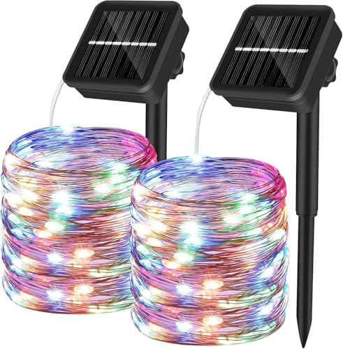 Yizhet Solar Lichterkette für Außen, 2x15M 150LED, IP65 wasserdicht, 8 Modi, Kupferdraht, für Balkon, Garten, Hochzeit (Mehrfarbig)