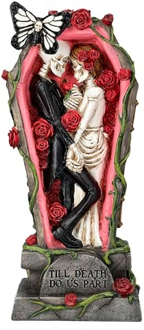 Skelett Figur Brautpaar im Sarg - Till Death do us Part 33 cm, Gothic Liebe