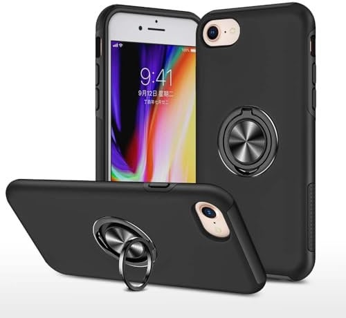 XYZNTMF for iPhone 8 Case iPhone SE 2020 SE 2022 Phone Case iPhone 7 Built-in Ring Holder Shockproof Bumper Matte Hard PC Shell Magnetic Car Mount Drop Protective Skin Cover, Black