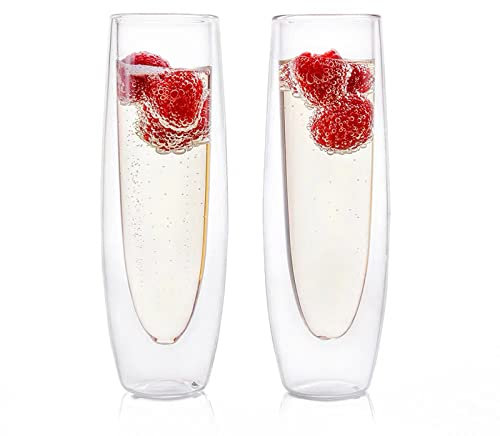 MINGZHE Ensemble de 2 Flûtes à Champagne sans Pied, Verres à Champagne en Cristal Soufflé à la Main de Qualité Supérieure, Flûte à Vin Prosecco, Verres à Cocktail, Verres à Mimosa, Verrerie(Trans)