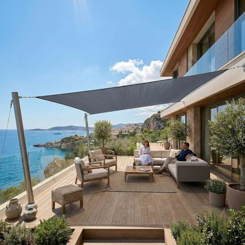 Jardinion Sonnensegel rechteckig 3 x 4m, 180g/m² Grau HDPE | Sonnensegel Balkon, Sonnenschutz Terrasse, Sonnendach Garten, Segeltuch winddurchlässig, Beschattung inklusive Befestigung