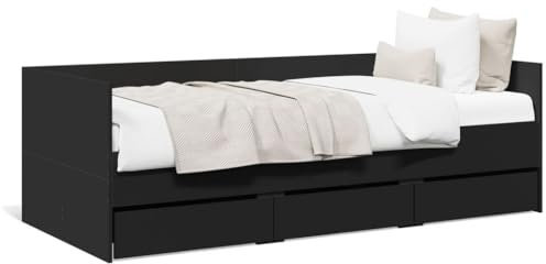 IKAYAA Daybed with Drawer Single Guest Bed Sofa Day bed with storage Single bed with drawers for Living Room and Bedroom-black-75 x 190 cm
