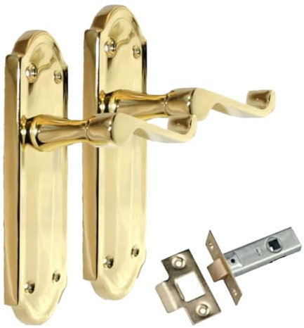 Epsom Door Handle - Ashford Brass Internal Latch Door Handles - Door Handles Internal Sets with Tubular Latch, Brass Door Handle Set for Internal Doors, Door Handle in Electro Brass, 170mm x 48mm