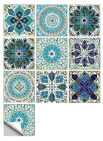 20 Pcs Self-Adhesive PVC Wall Tiles for Kitchen Bathroom Furniture - Waterproof Stickers in Blue (3.94in)