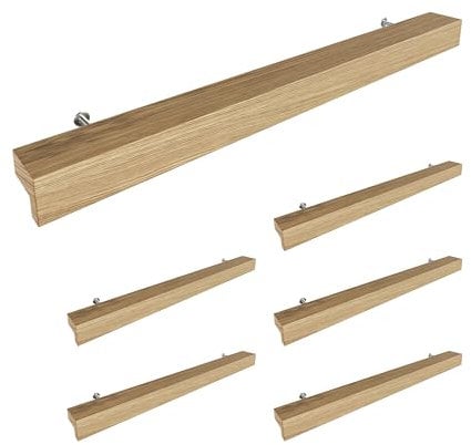 Sossai Holz Möbelgriffe aus Eiche | GAH01 | Lochabstand 192mm, Länge 272mm, 6 Stück